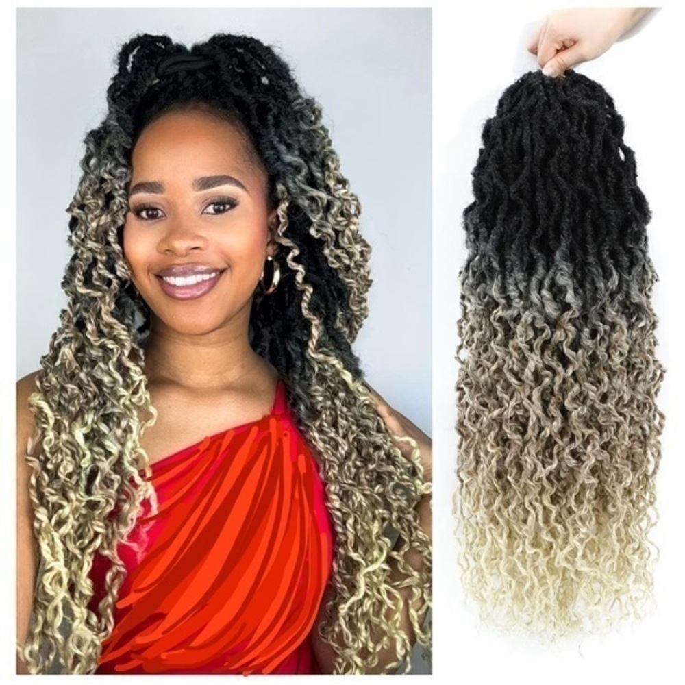 24” Goddess Locs Crochet Hair 7 Packs Boho Queen Locs Black to Blonde Curly #D18